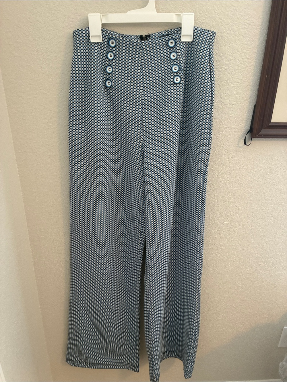 ModCloth Blue Micro-Pattern Wide-Leg Sailor Trousers